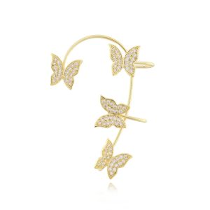 Ear cuff Borboleta zircônias banhado em Ouro, brinco tipo tassel ear butterfly
