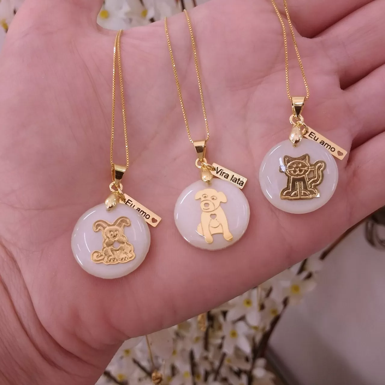 Colar Vira-lata Madrepérola Raças banhado a Ouro - Imagem 3