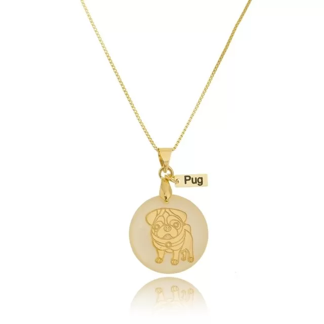 Colar Pug Madrepérola Raças banhado a Ouro 1 colar pug
