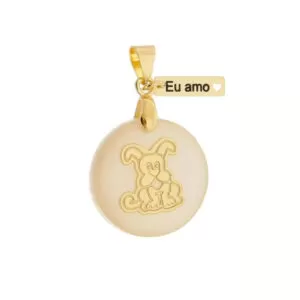 Pingente Amo Cachorro Madrepérola Semijoia Folheada Ouro 18k