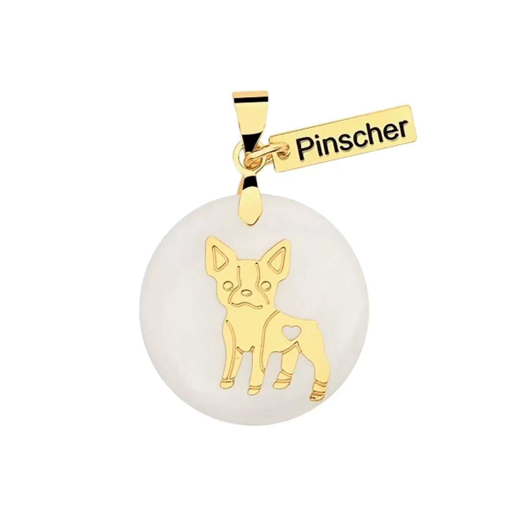 Colar Pinscher Madrepérola Raças banhado a Ouro 3 Pingente Pinscher