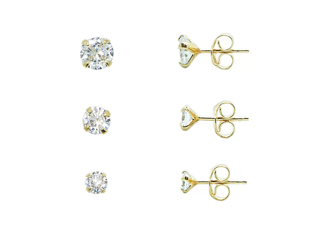 Kit trio de brincos de zircônia trizinho de brincos ponto de luz banhado em ouro