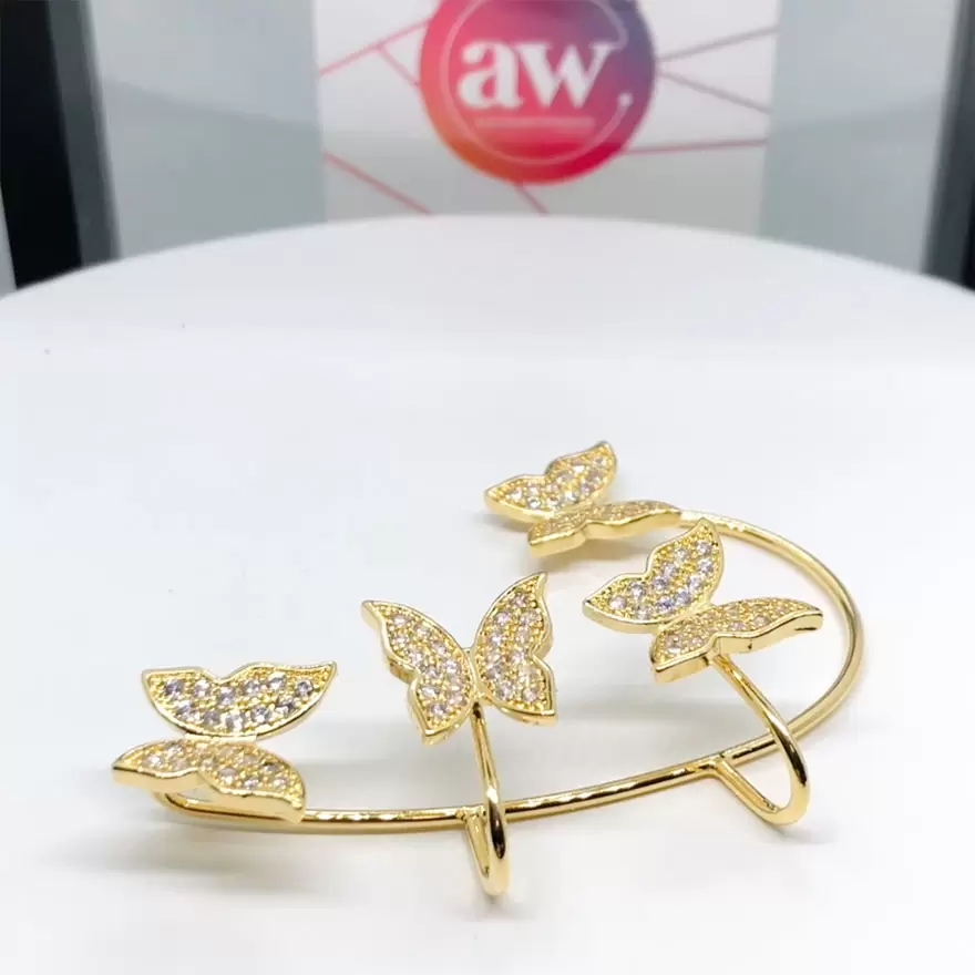 Piercing fake Ear cuff Borboleta zircônias banhado em Ouro - Imagem 4