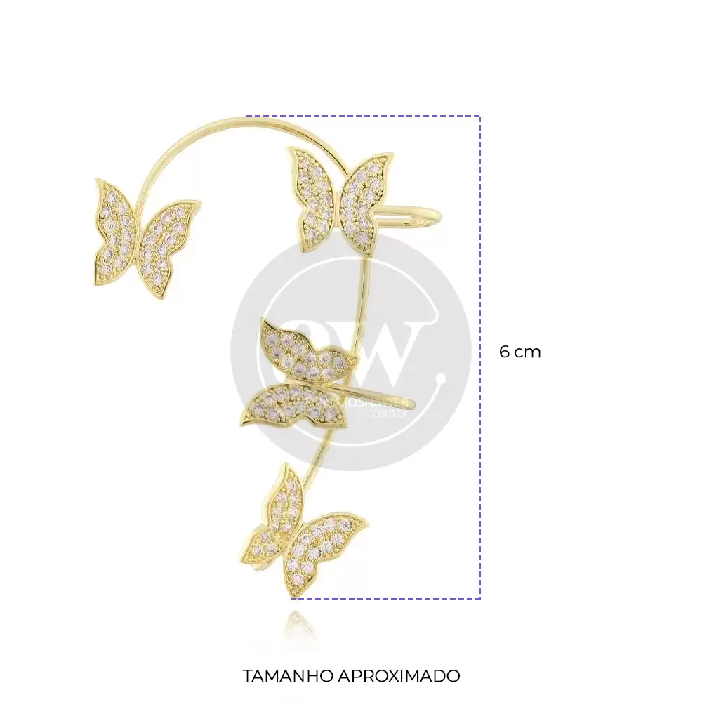 Piercing fake Ear Cuff Borboleta zircônias banhado em ouro