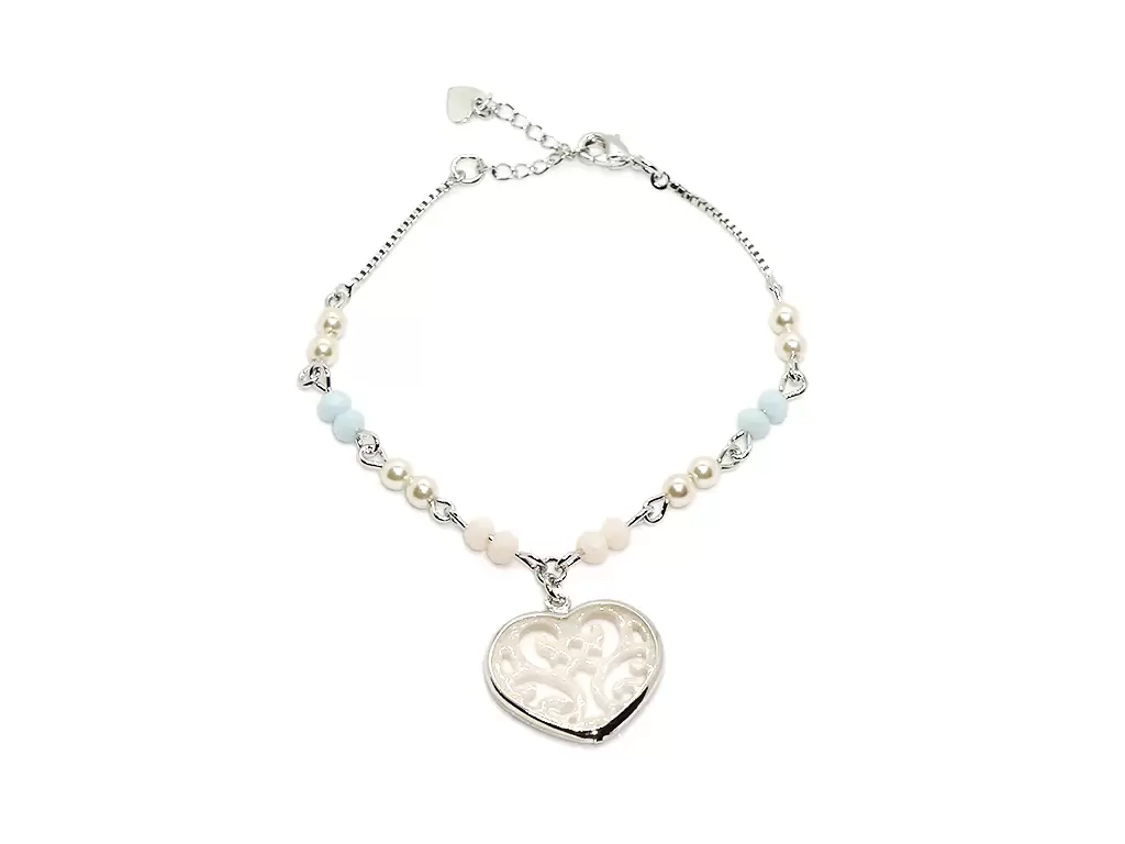 Pulseira coração e miçangas