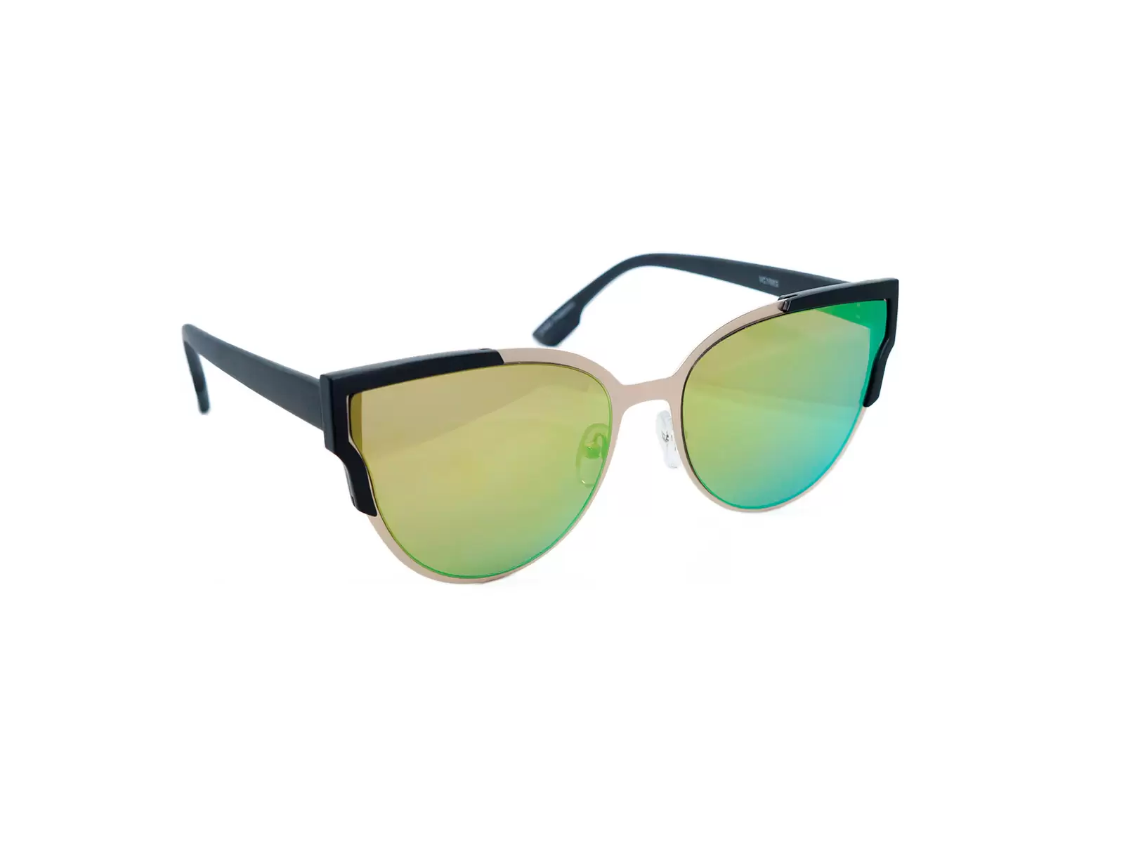 Óculos de sol feminino gatinho dourado e preto lente espelhada