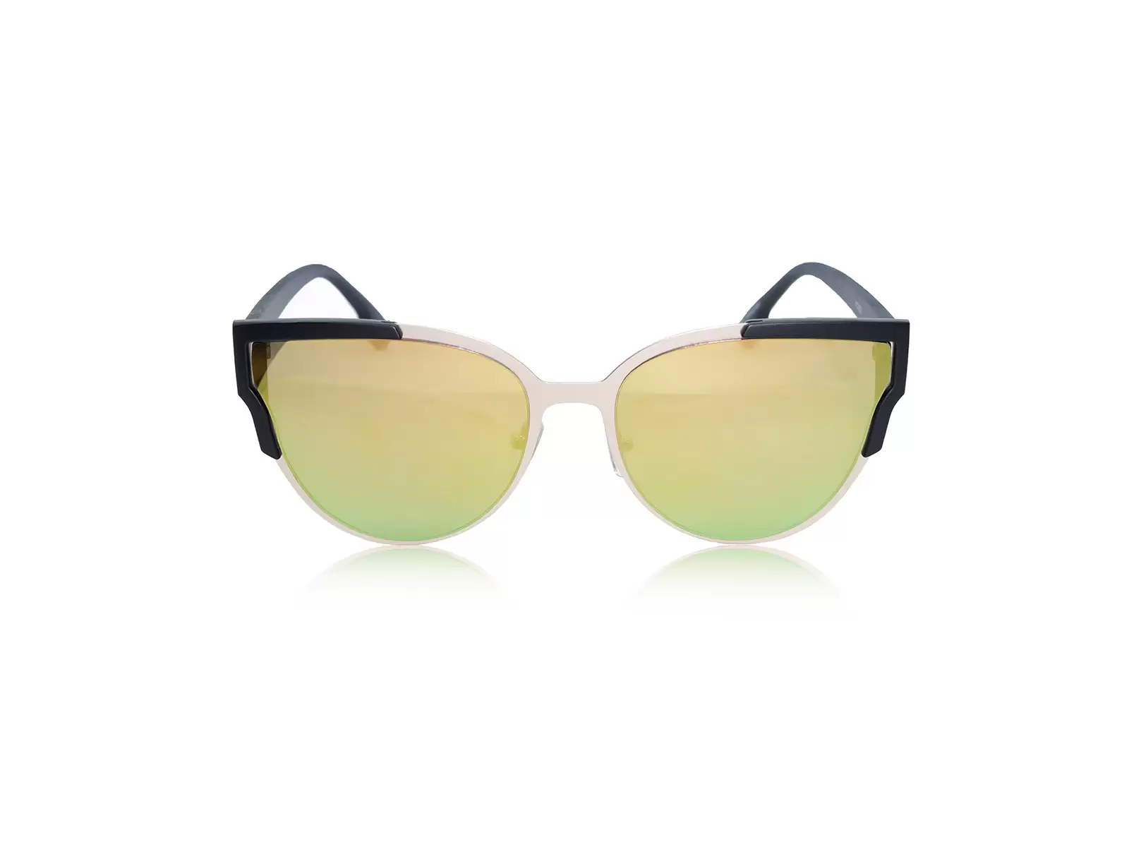 Óculos de sol feminino gatinho dourado e preto lente espelhada