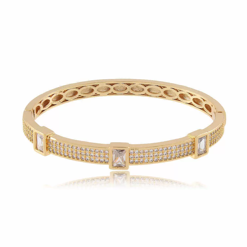 Pulseira Bracelete Luxo com Zircônias Cristal Banhado em Ouro 18K