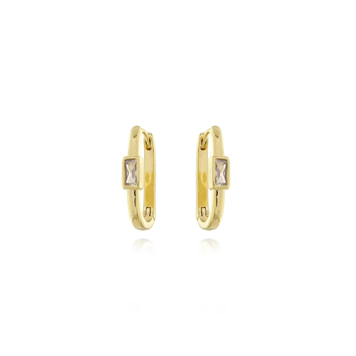 Brinco argola com zircônia baguete cravejada banhado em Ouro 210539