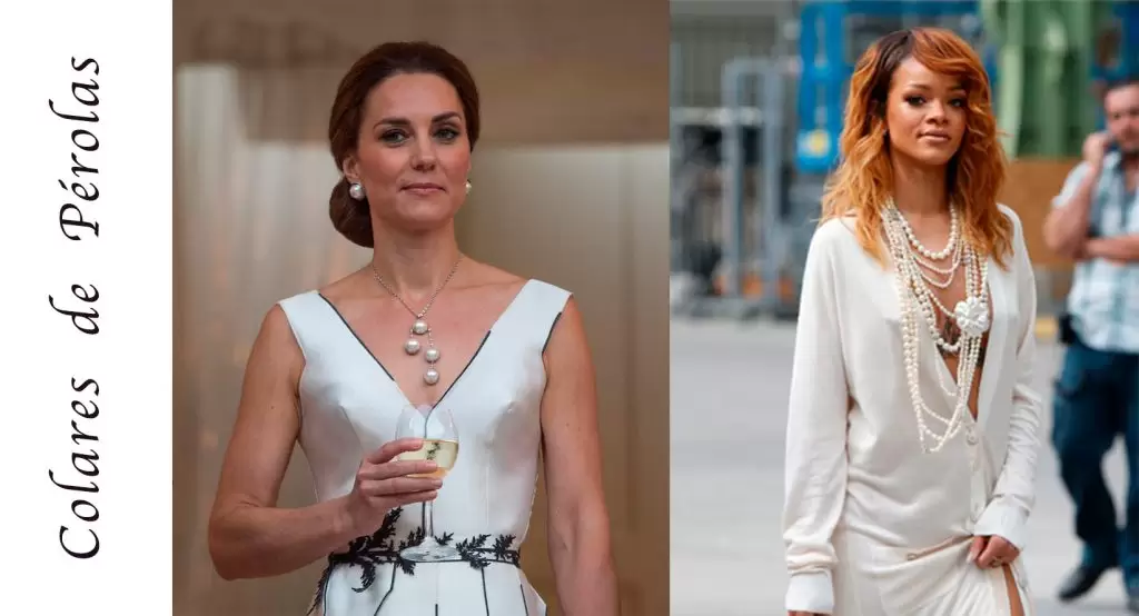Vestido branco com colar de pérolas